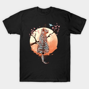 Tiger at sakura tree (dark version) T-Shirt